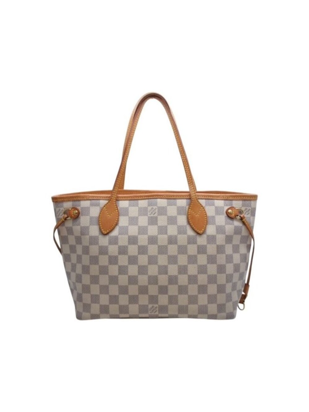 Louis Vuitton Damier Azur Neverfull PM Handbag White Leather Canvas Gold